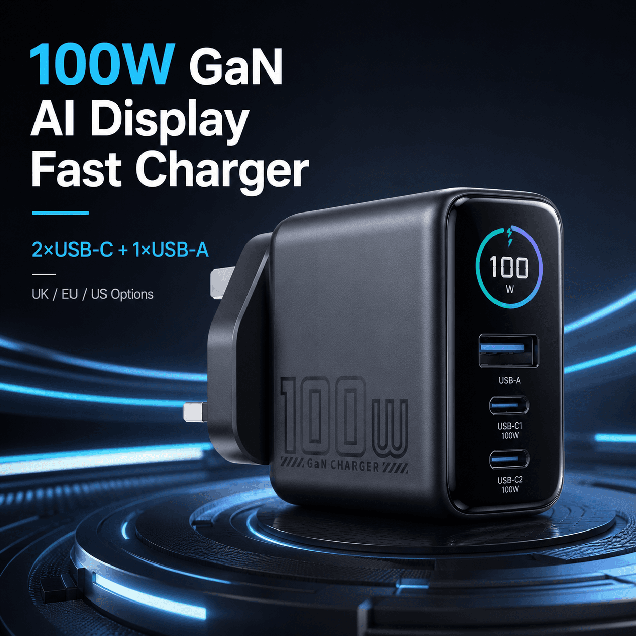 100W GaN AI Display Fast Charger — VT-PC-001