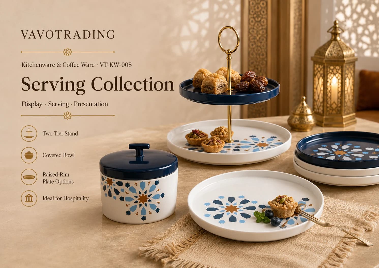 Arabic Blue & Gold Ceramic Tableware Collection