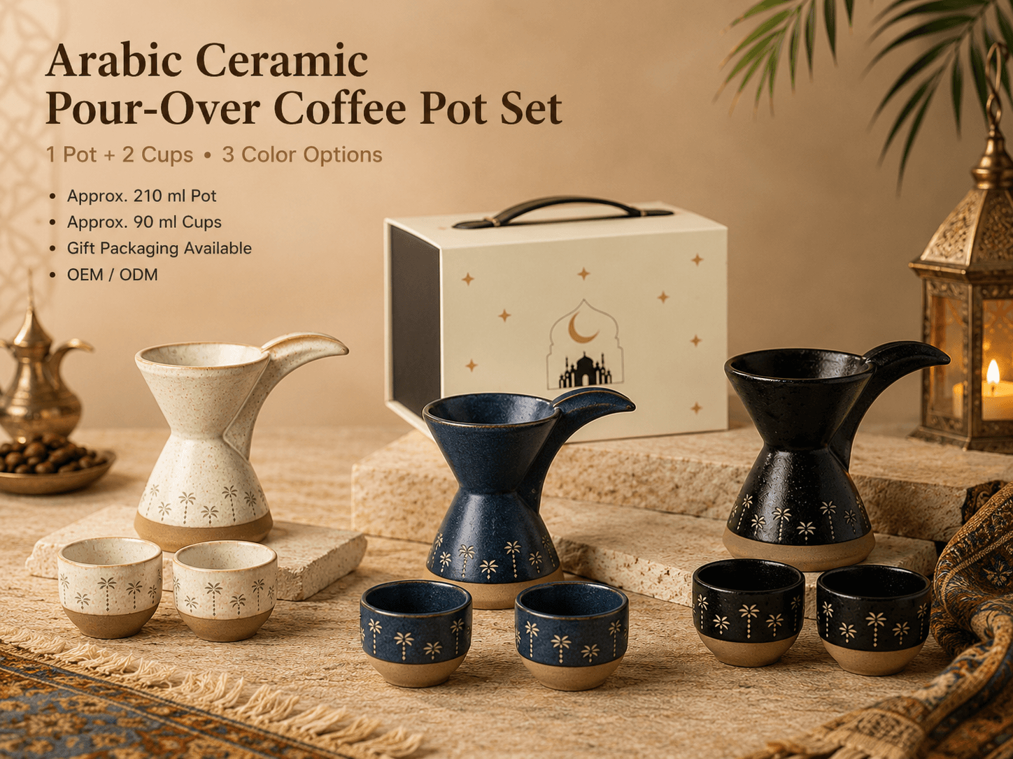 Arabic Ceramic Pour-Over Coffee Pot Gift Set — VT-KW-011
