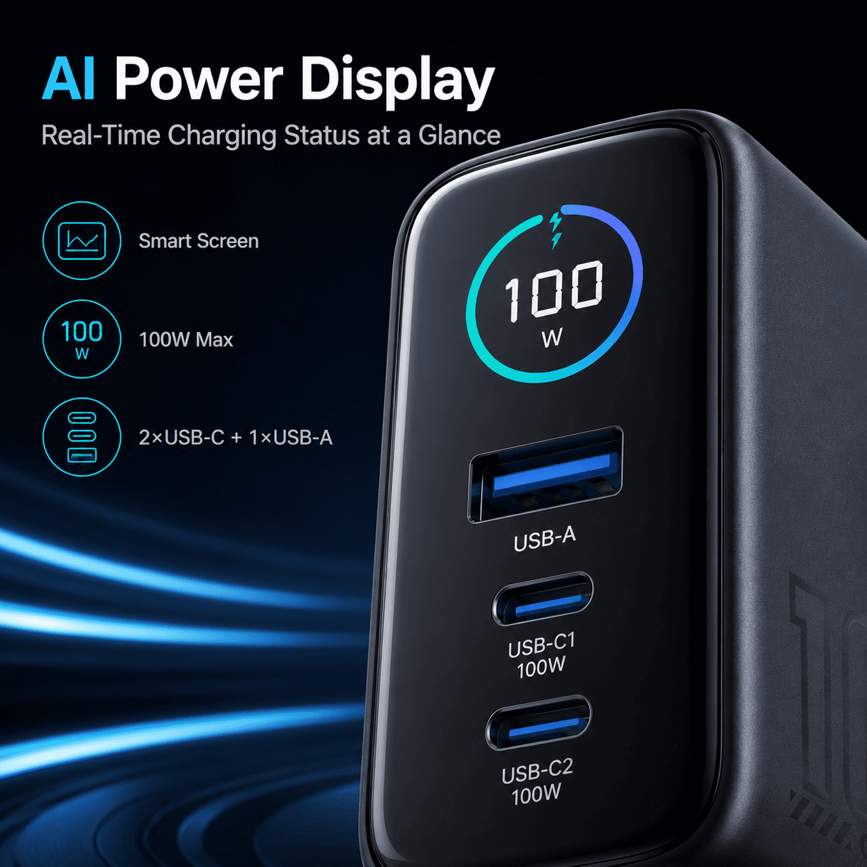 VT-PC-001 digital power display and three charging ports