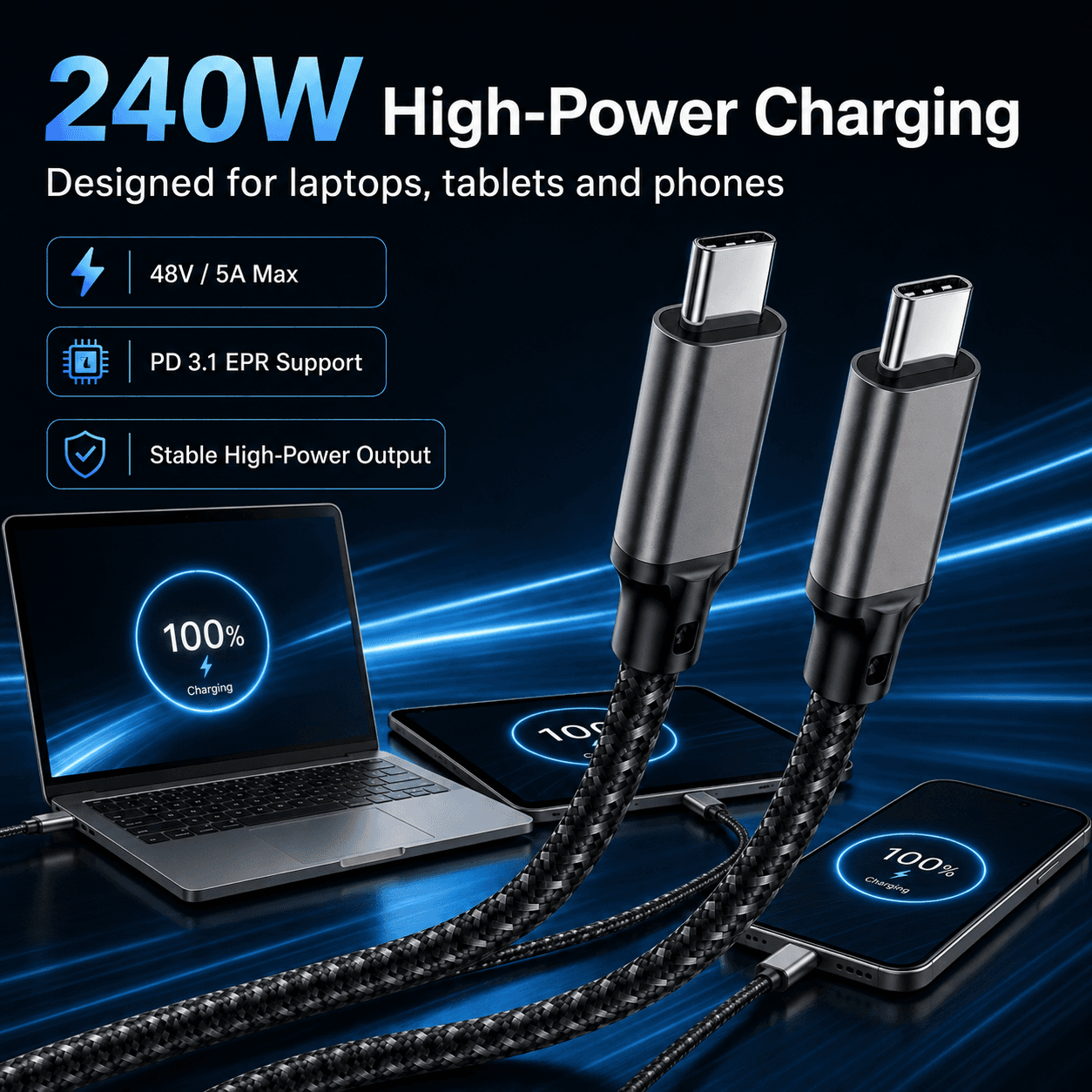 VT-PC-003 240W high-power USB-C charging overview