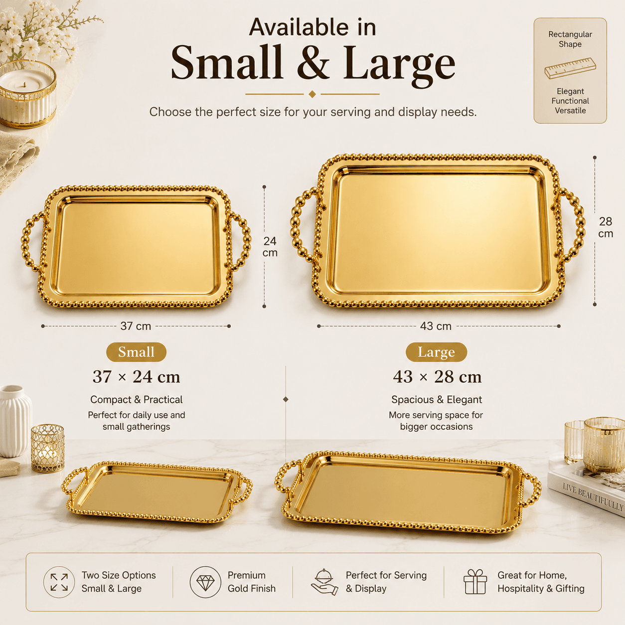 VT-TR-001 small and large rectangular serving tray comparison