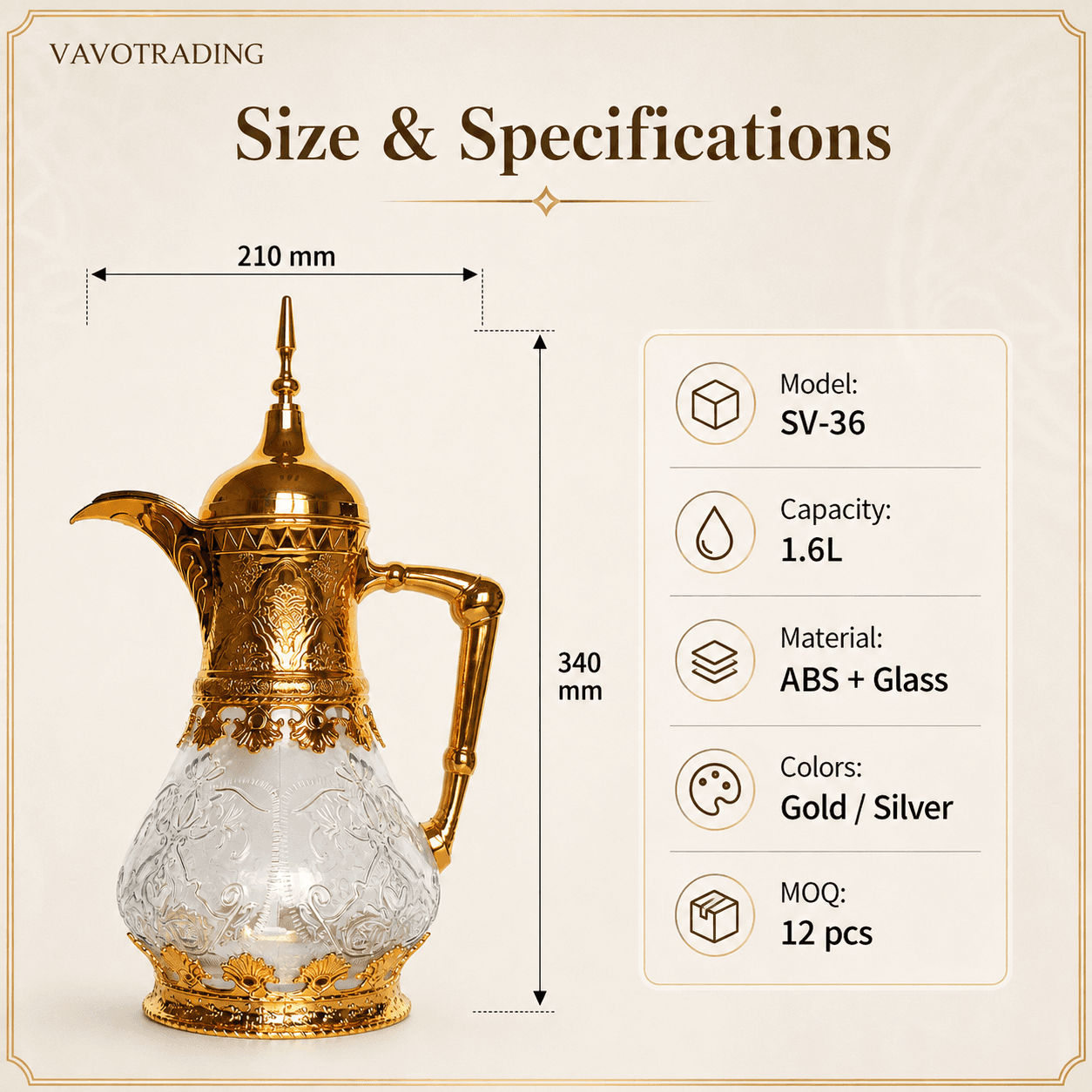 SV-36 1.6L Arabic flask size and specifications