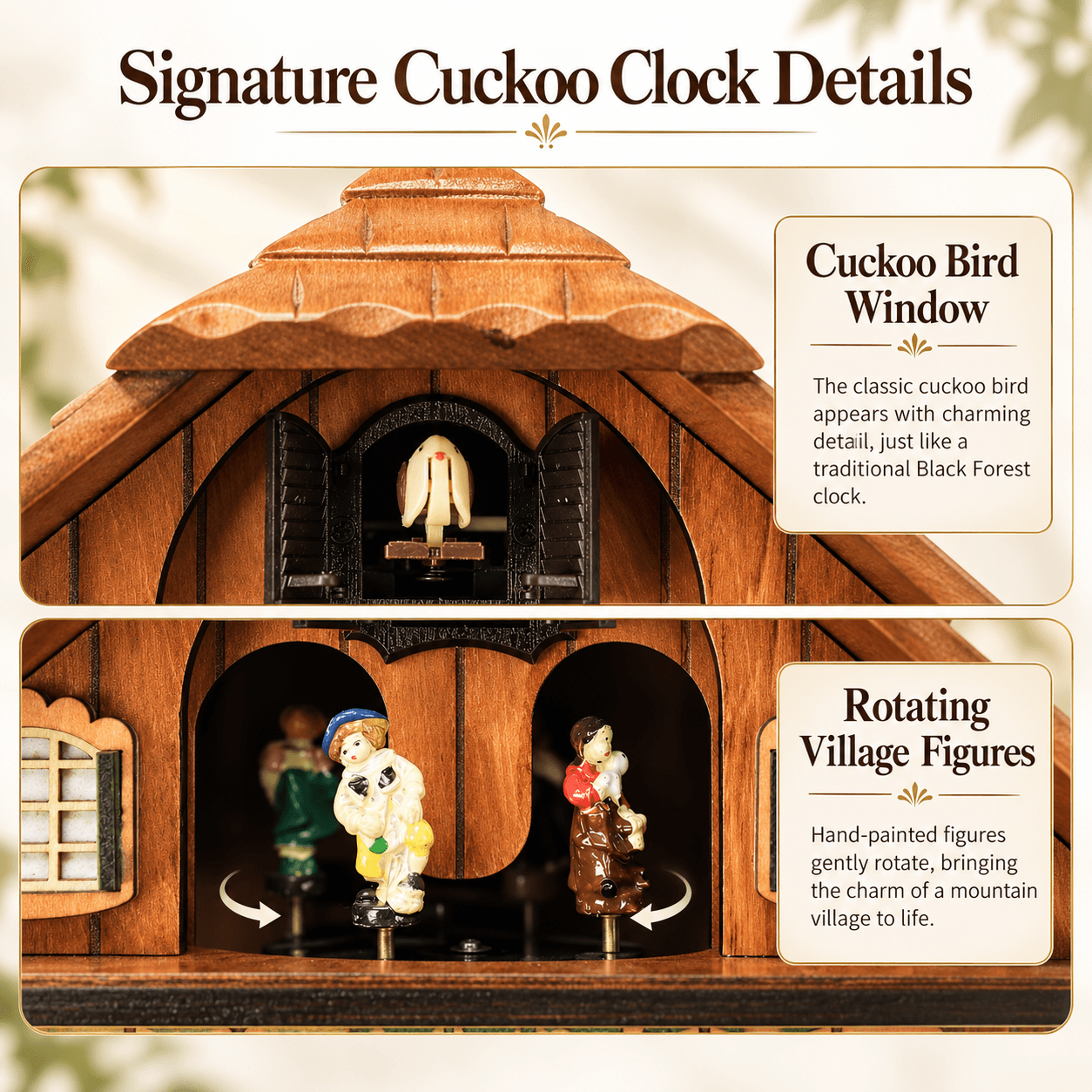 VT-CK-002 cuckoo bird window and decorative village figure details