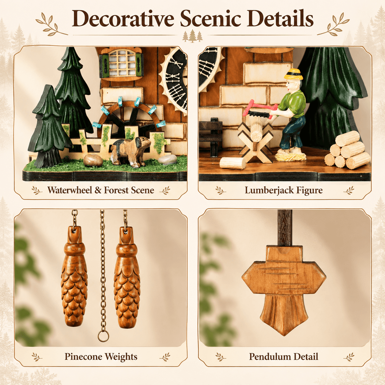 VT-CK-002 waterwheel forest lumberjack and decorative scene details