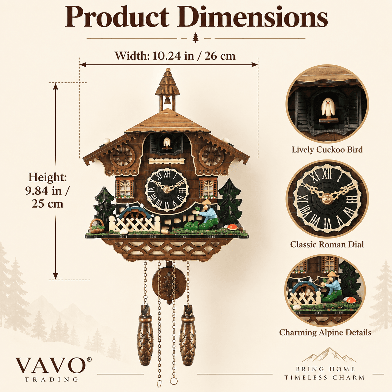 VT-CK-003 cuckoo clock product dimensions