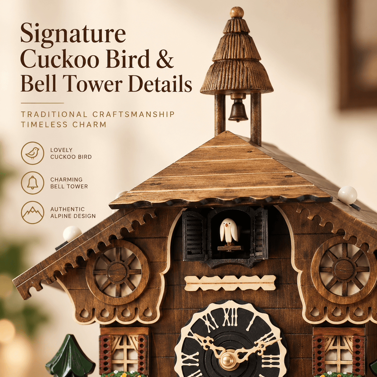 VT-CK-003 cuckoo bird window and decorative bell tower details