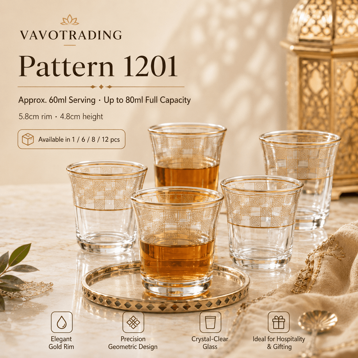 VT-KW-003 Arabic gold-rim tea glass pattern 1201