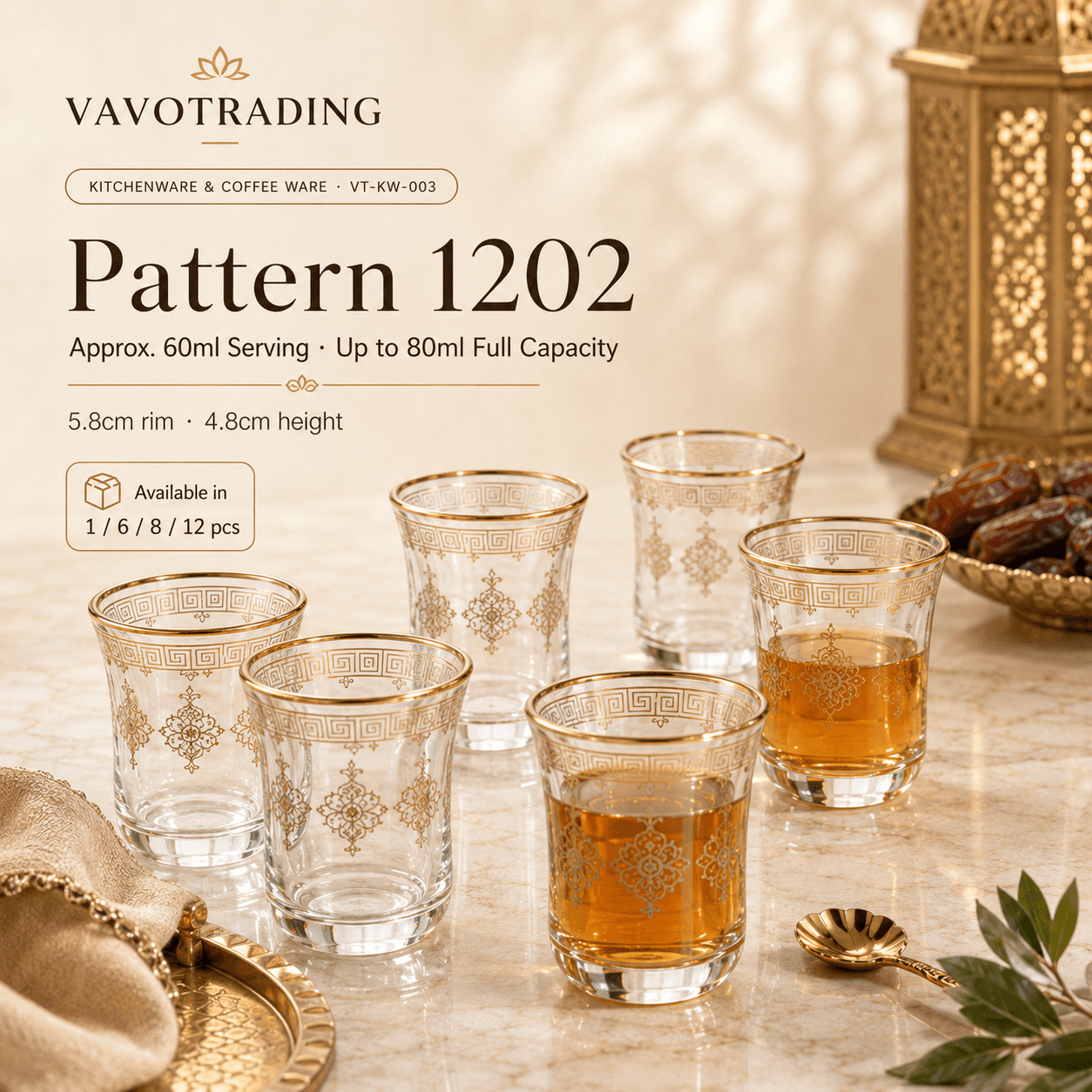 VT-KW-003 Arabic gold-rim tea glass pattern 1202