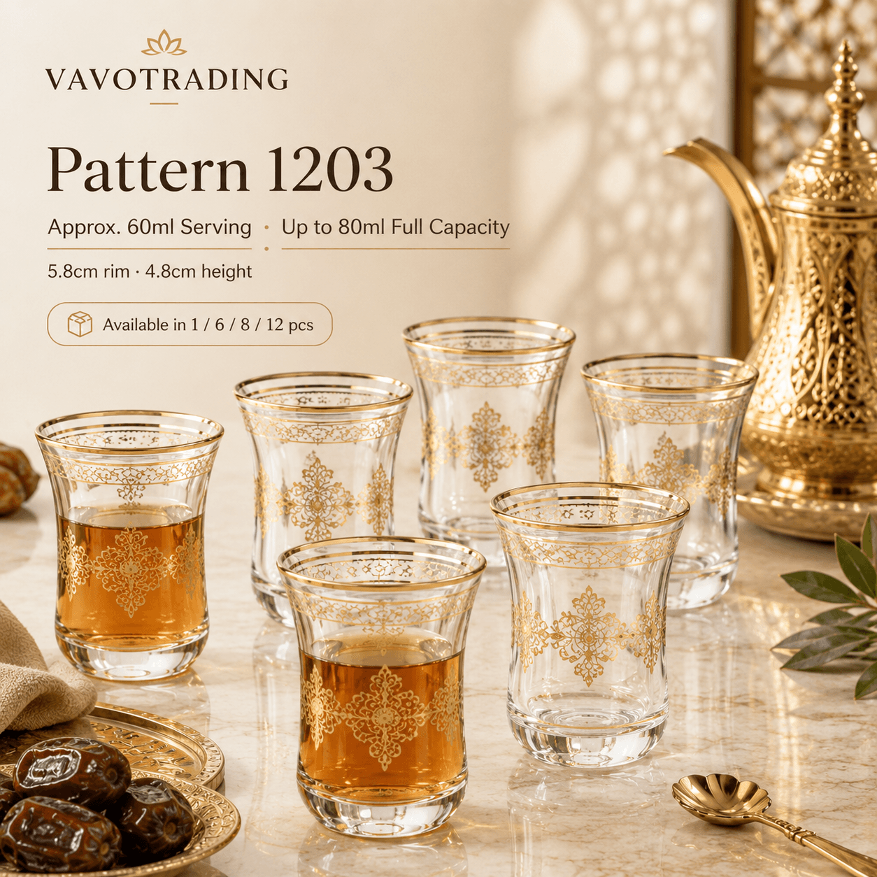 VT-KW-003 Arabic gold-rim tea glass pattern 1203