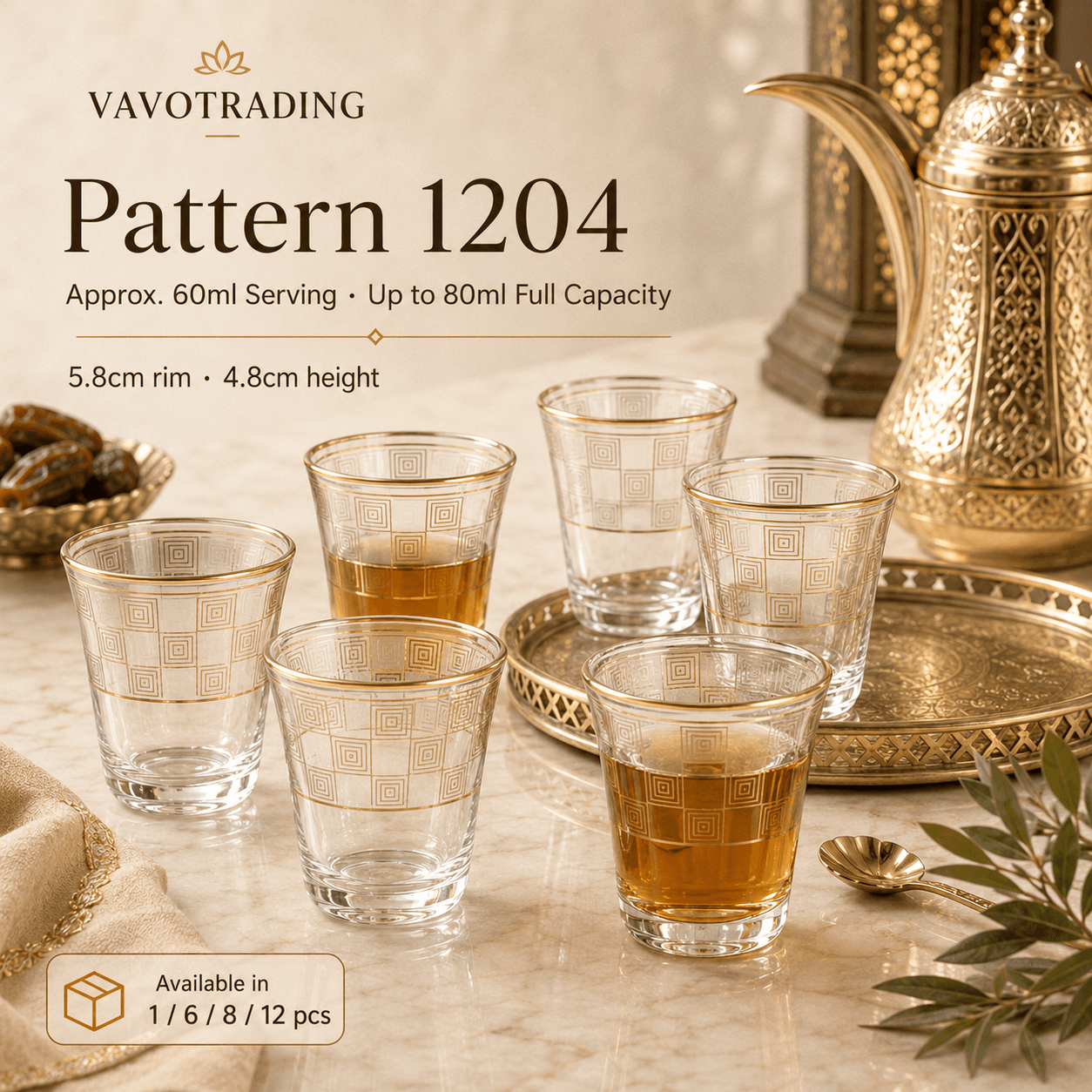 VT-KW-003 Arabic gold-rim tea glass pattern 1204