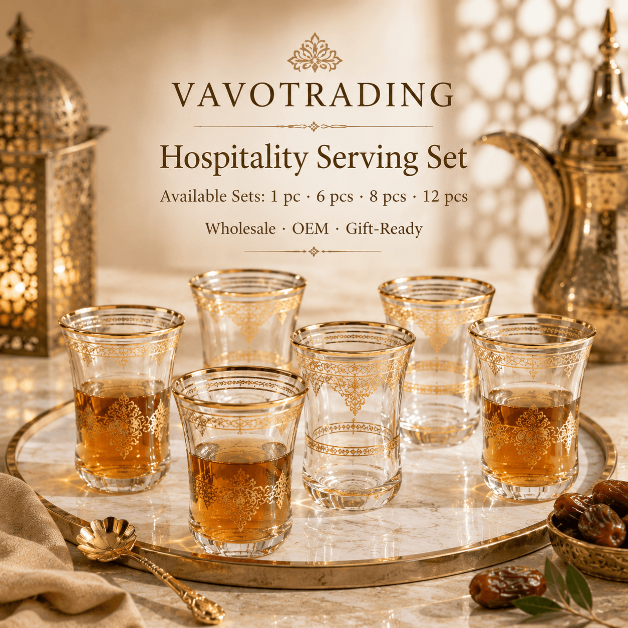 VT-KW-003 Arabic gold-rim tea glass serving set