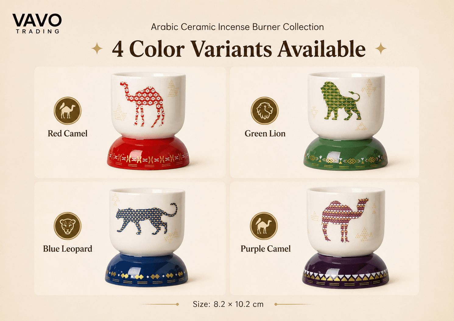 VT-KW-009 red camel green lion blue leopard and purple camel variants