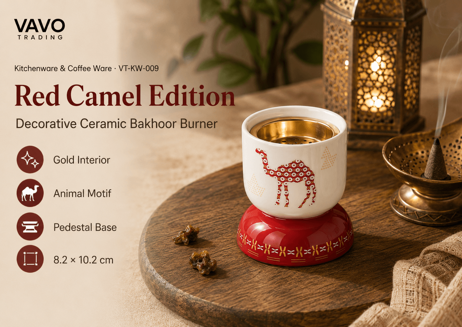 VT-KW-009 red camel ceramic bakhoor burner