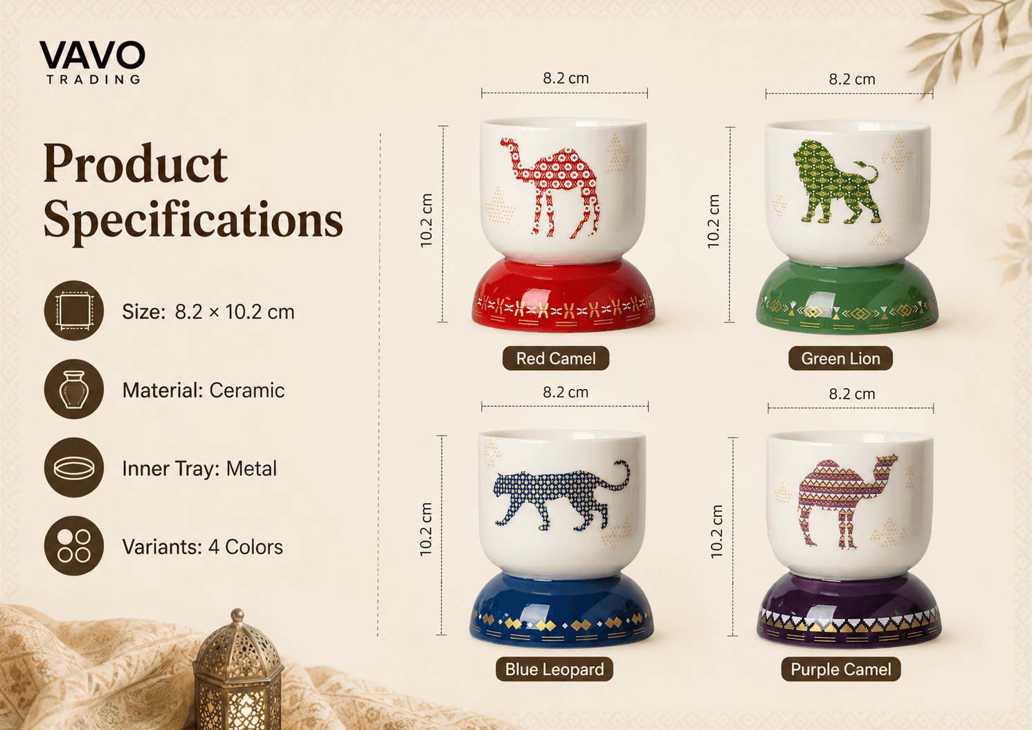 VT-KW-009 ceramic incense burner dimensions and specifications