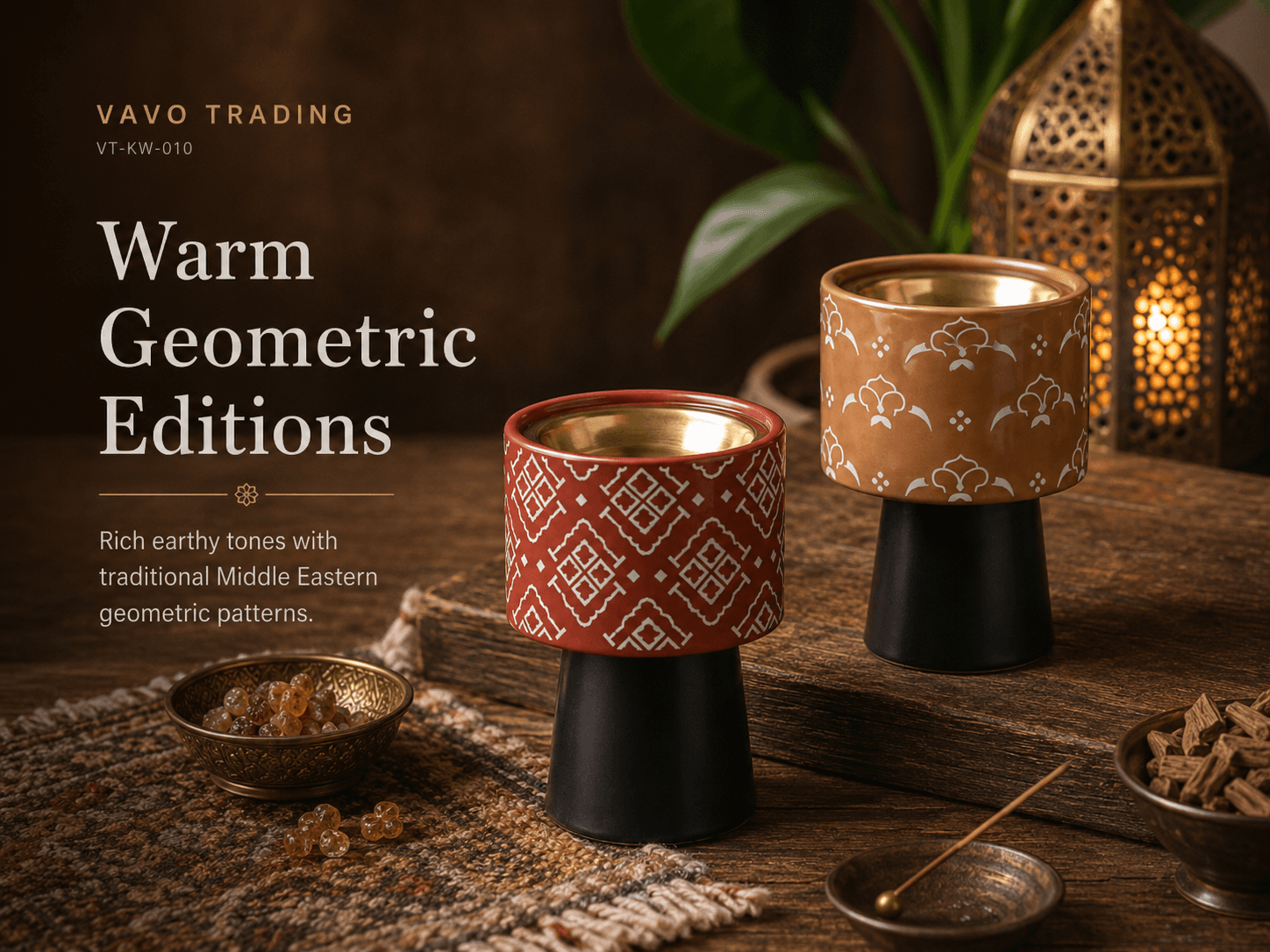 VT-KW-010 warm geometric patterned ceramic incense burners