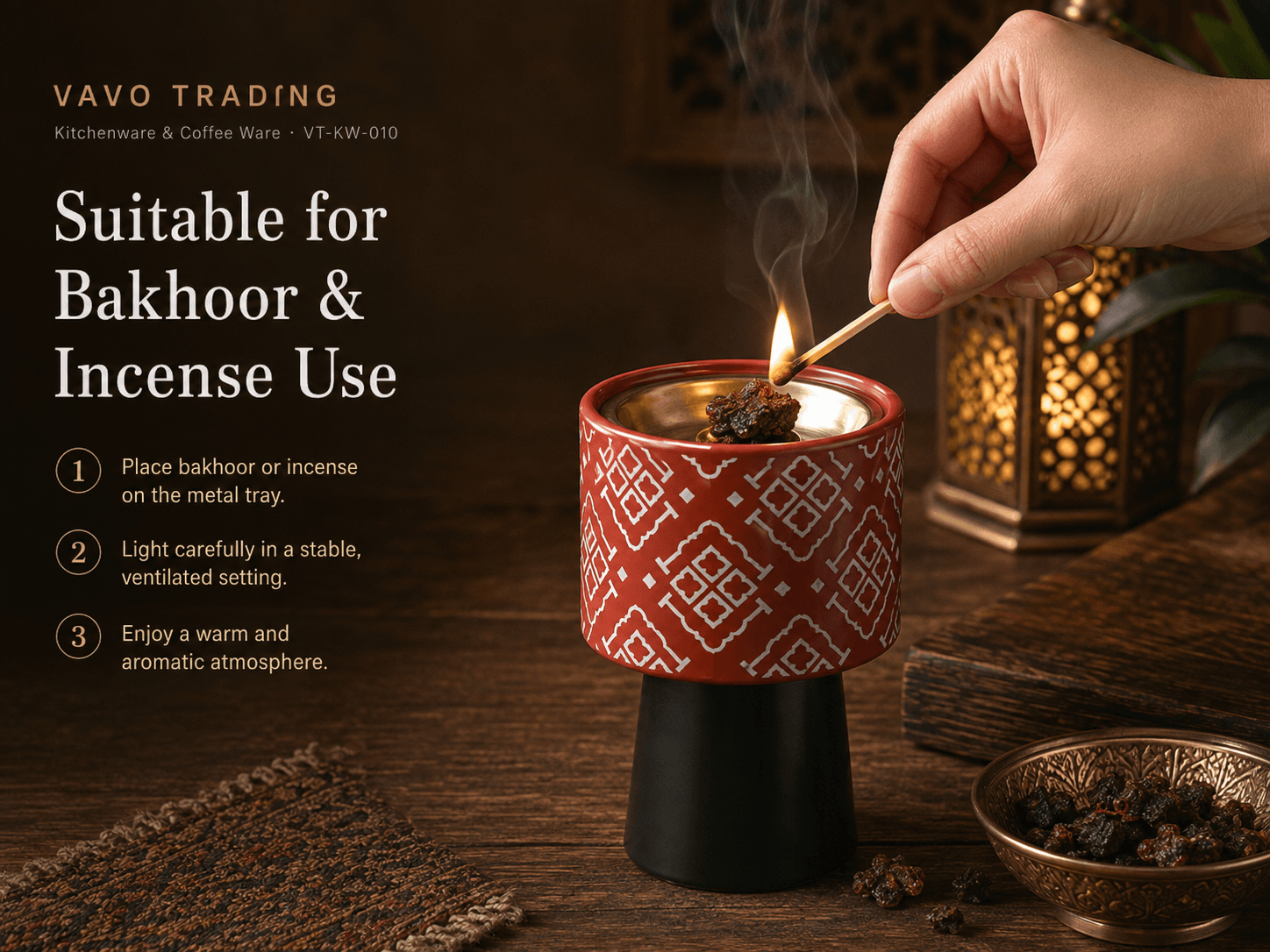 VT-KW-010 ceramic burner for bakhoor and incense use