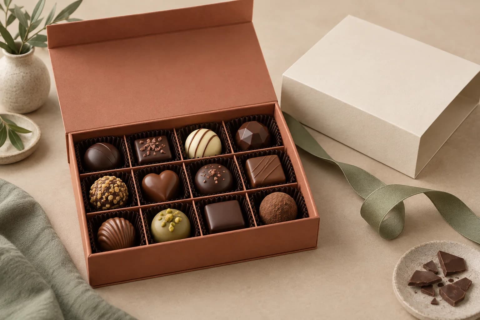 Chocolate assortment in a custom presentation box