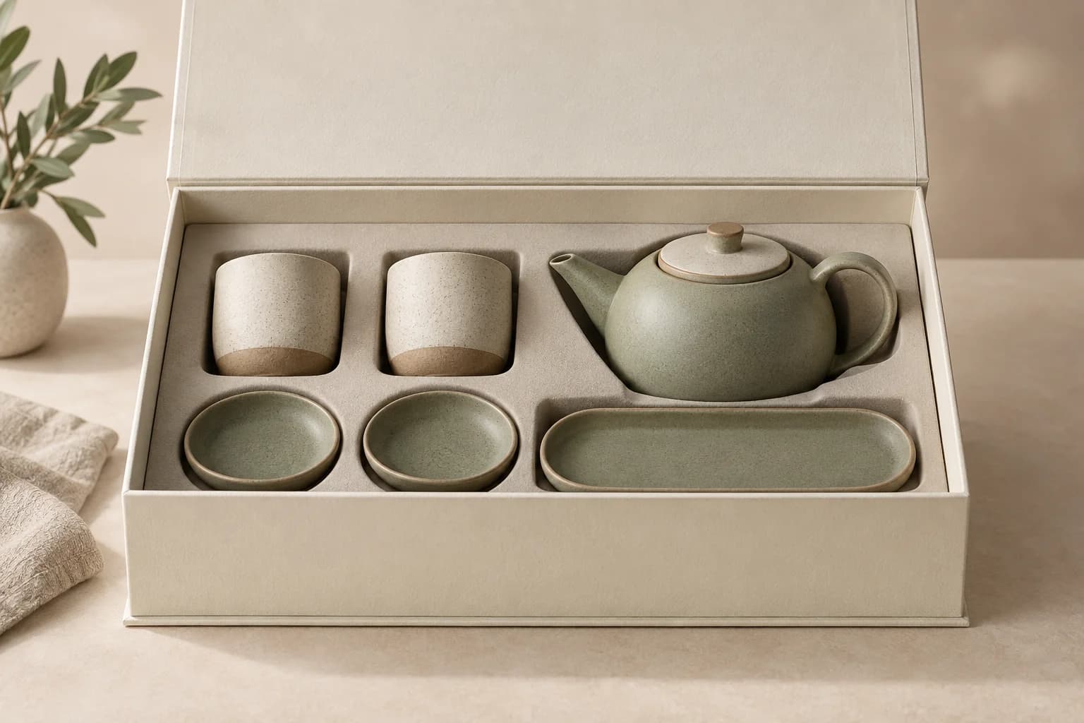 Ceramic tea and hospitality products in a fitted gift box