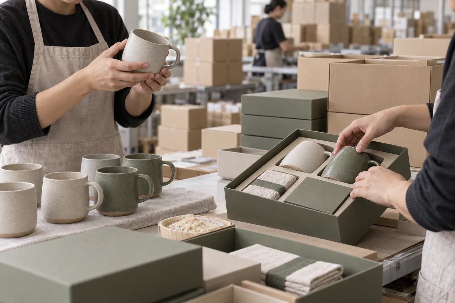 Components being checked and assembled into gift sets for multi-supplier projects