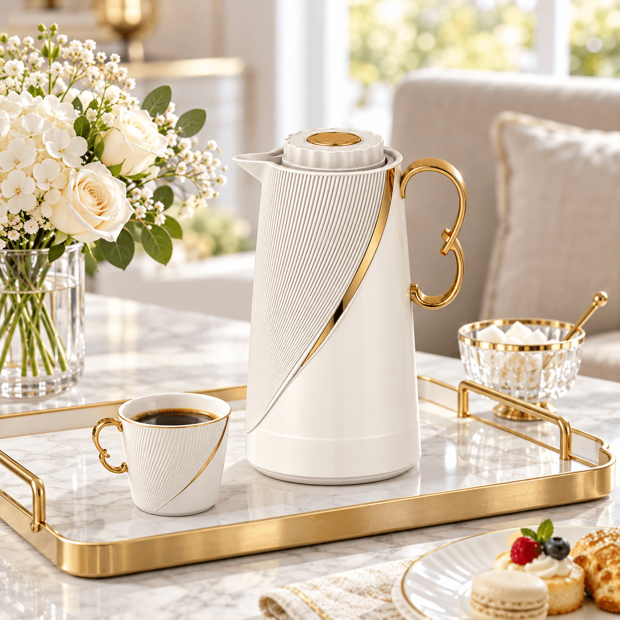 HL-1015 white vacuum flask for tea and coffee serving
