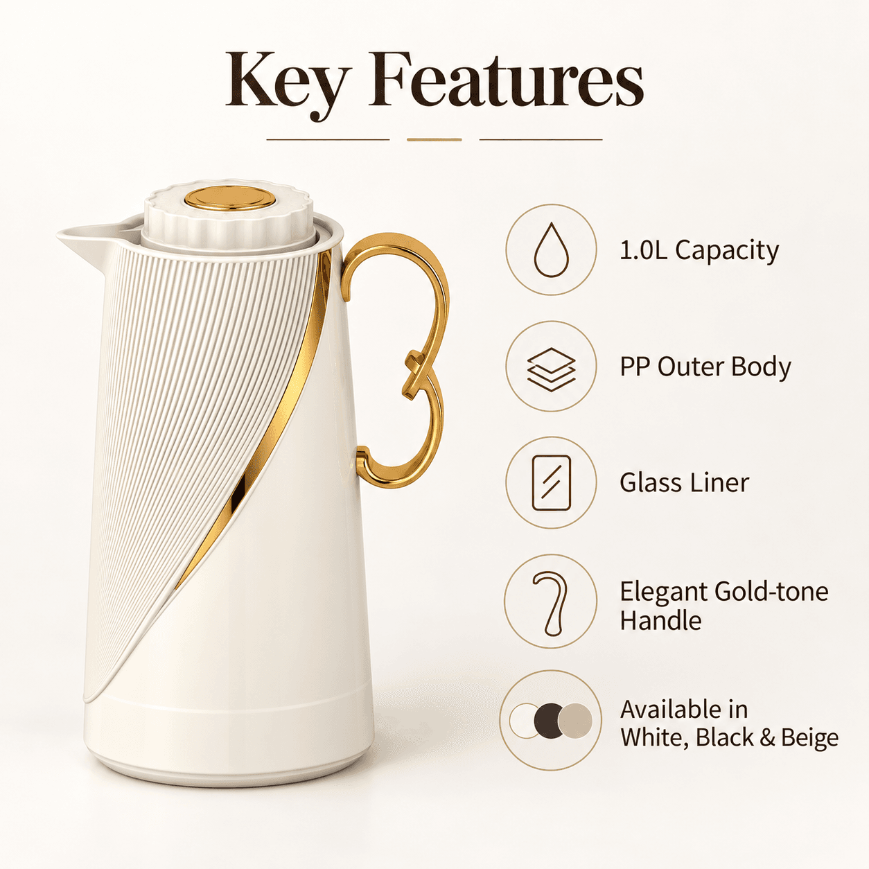 HL-1015 glass liner, ribbed exterior and gold-tone details