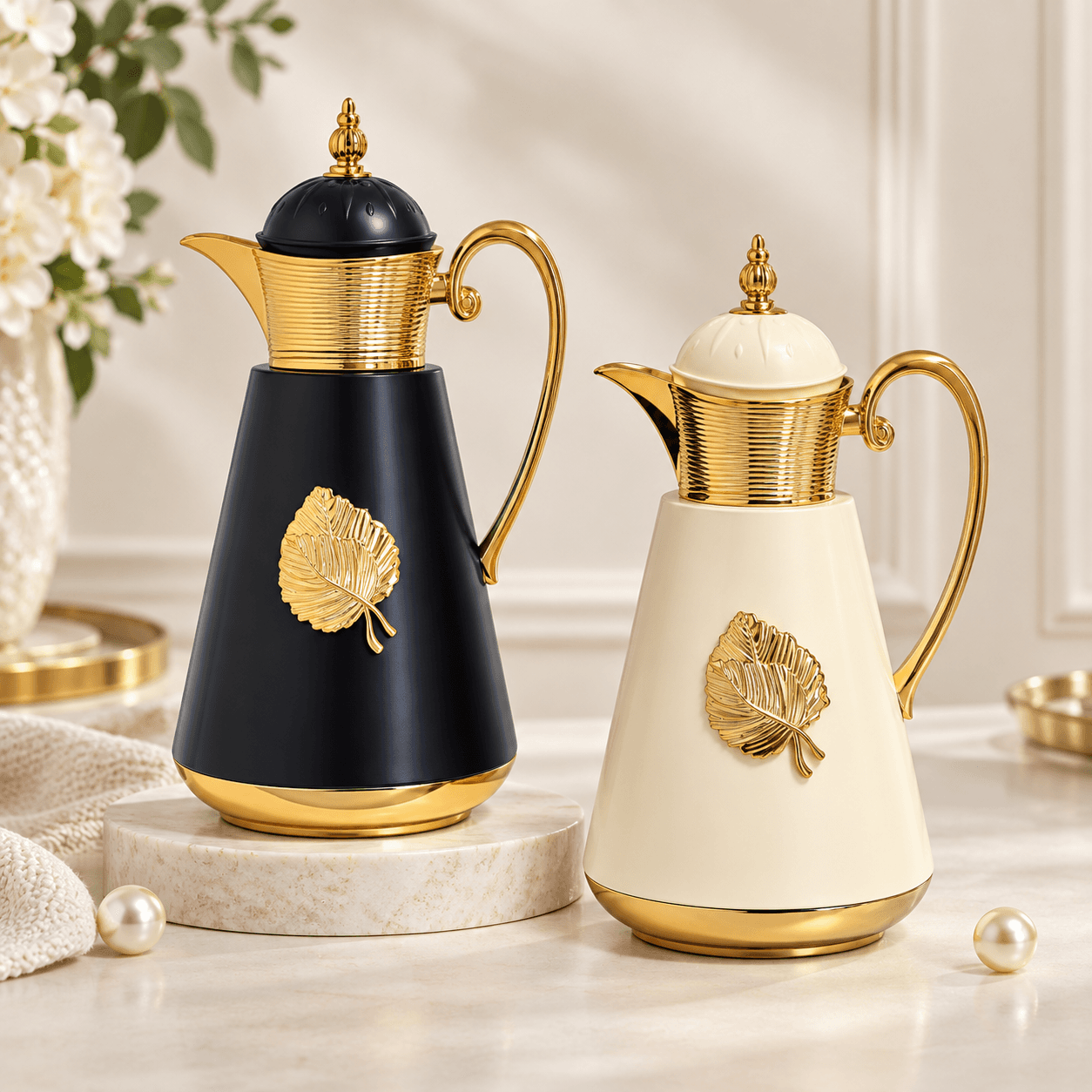 VAVO Trading HL-1017 0.8L Arabic Vacuum Flask with Gold Leaf Accent