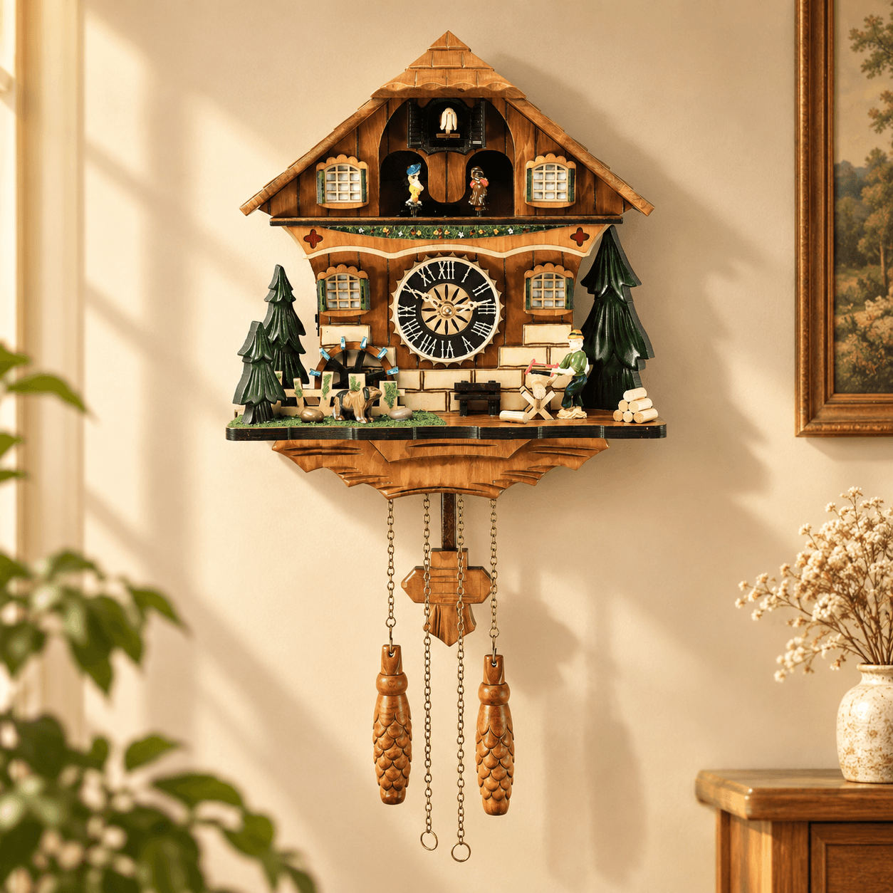 VAVO Trading VT-CK-002 Chalet Cuckoo Clock with Forest Village Scene