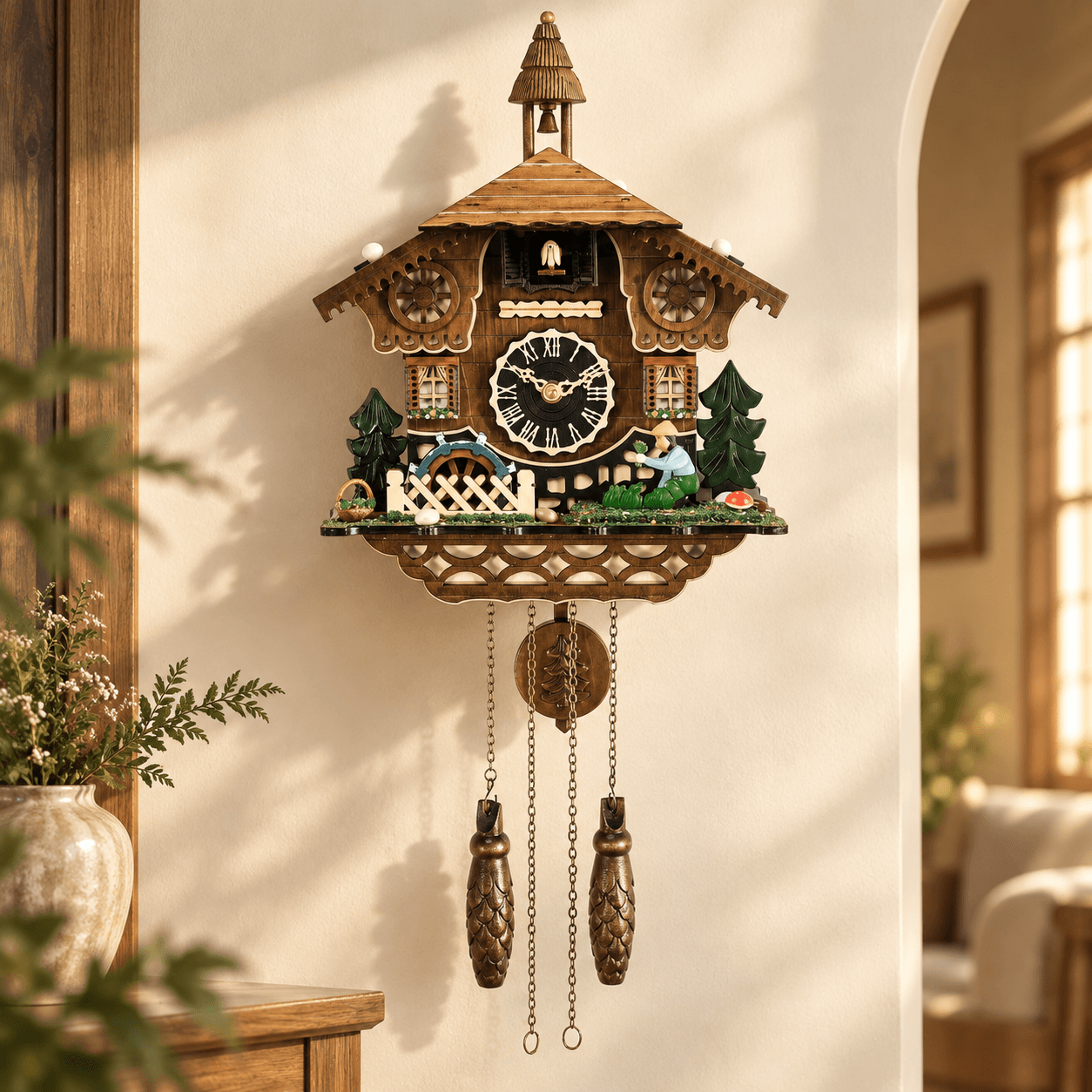 VAVO Trading VT-CK-003 Alpine Chalet Cuckoo Clock with Garden Scene