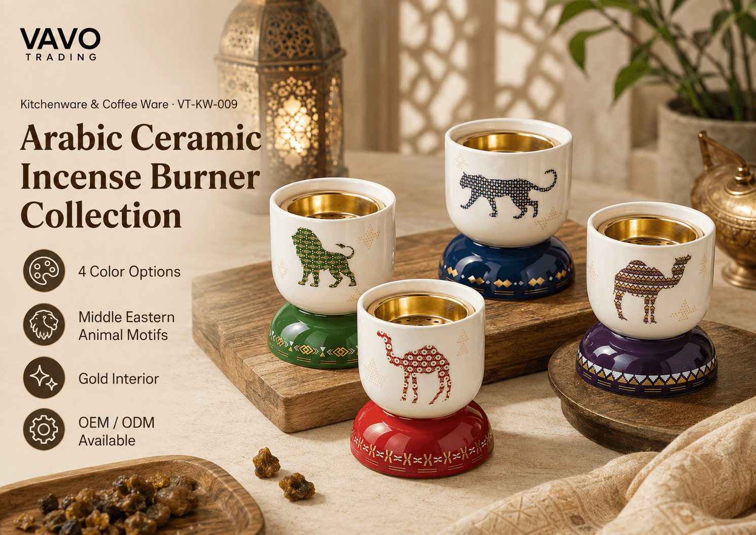 VAVO Trading VT-KW-009 Arabic Ceramic Incense Burner Collection