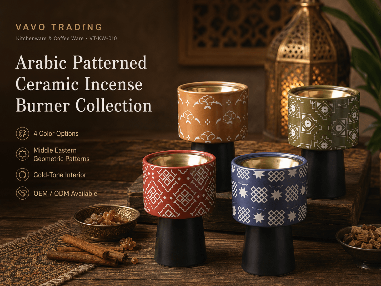VAVO Trading VT-KW-010 Arabic Patterned Ceramic Incense Burner Collection