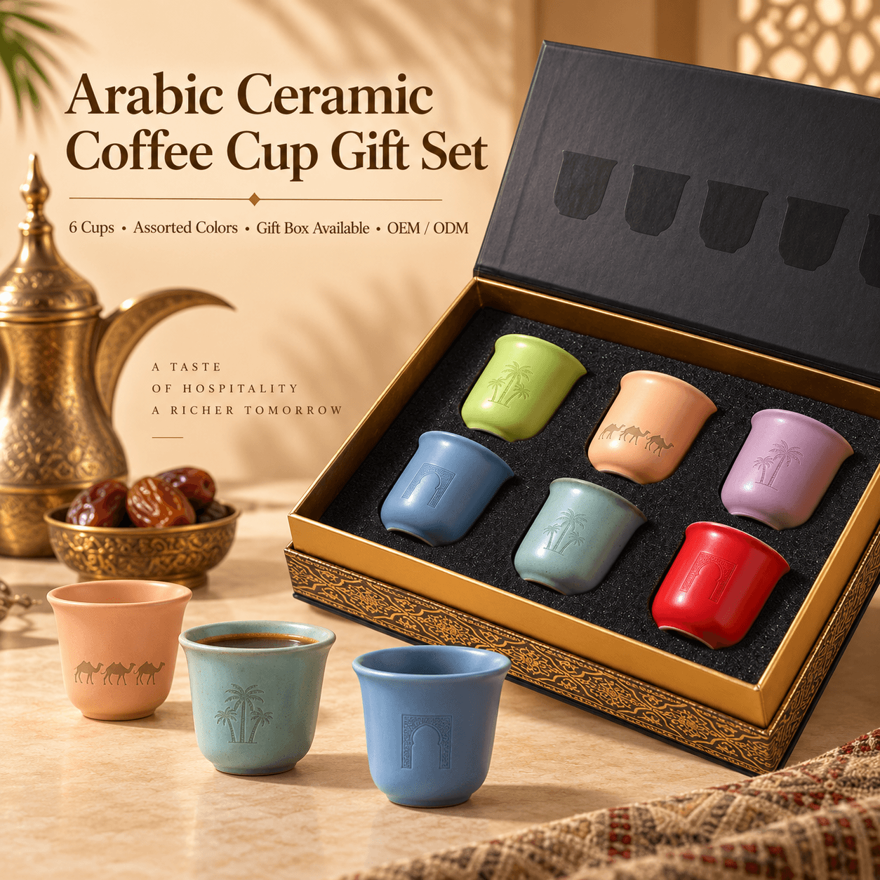 VAVO Trading VT-KW-013 6-Piece Arabic Ceramic Coffee Cup Gift Set